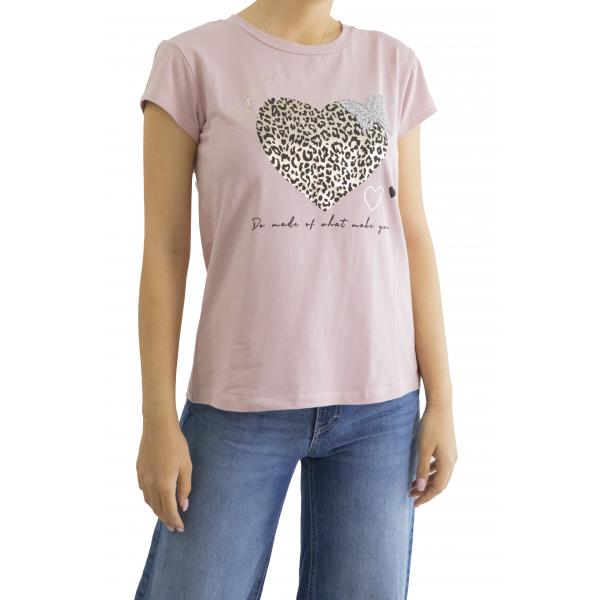 t shirt con cuore leopardato Happy 